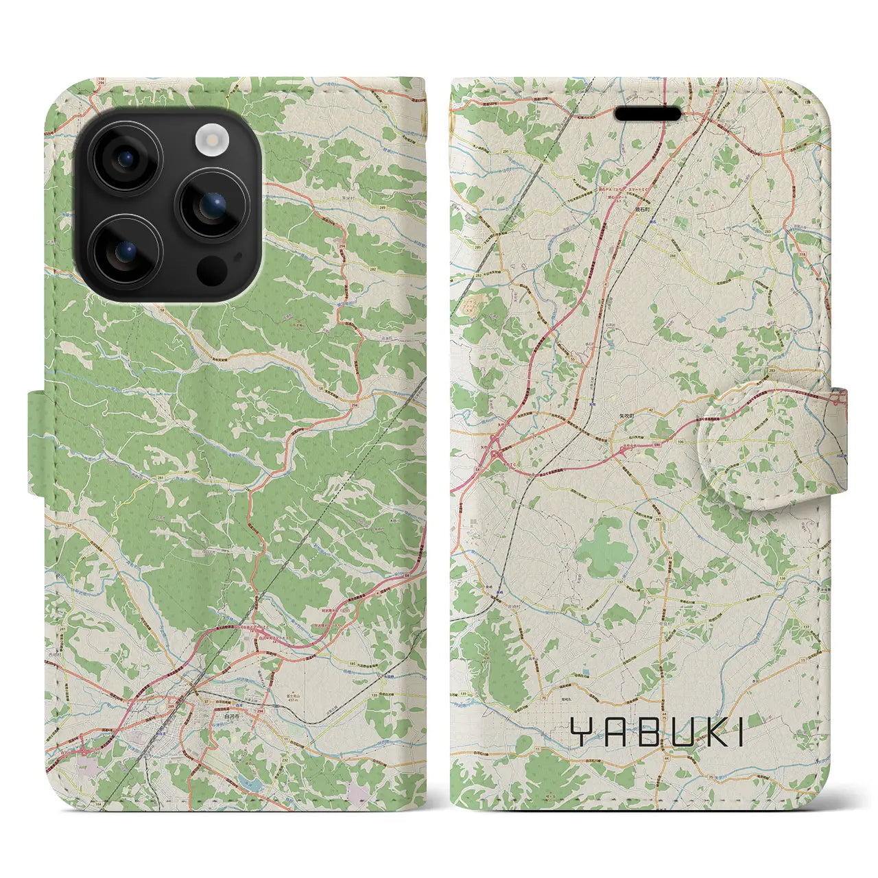 【矢吹(福島県)】地図柄iPhoneケース(手帳タイプ)ナチュラル・iPhone 16 用
