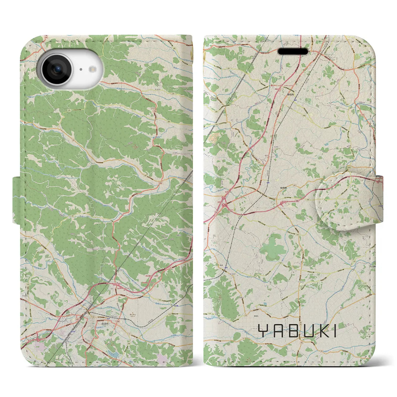 【矢吹(福島県)】地図柄iPhoneケース(手帳タイプ)