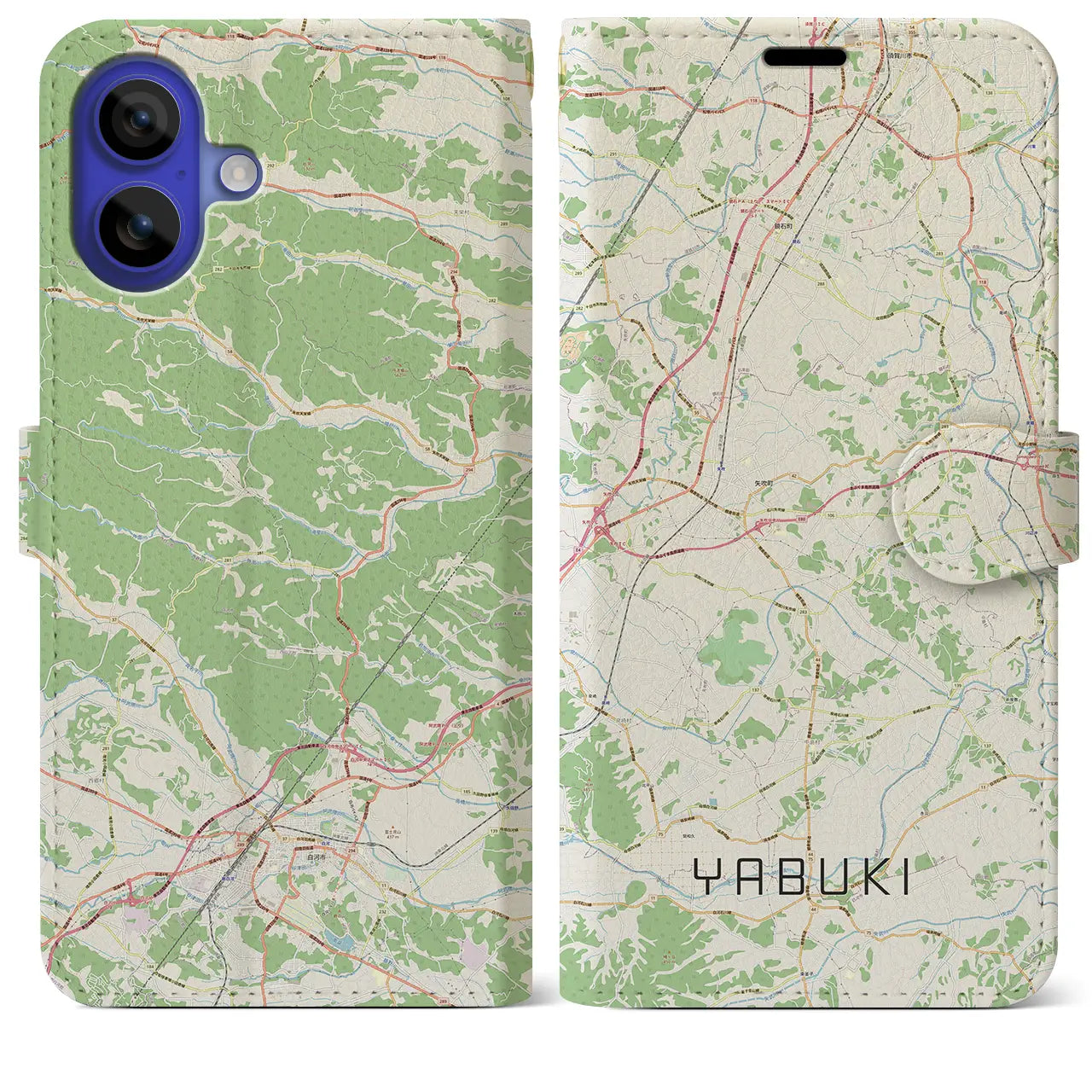 【矢吹(福島県)】地図柄iPhoneケース(手帳タイプ)ナチュラル・iPhone 16 Pro Max 用