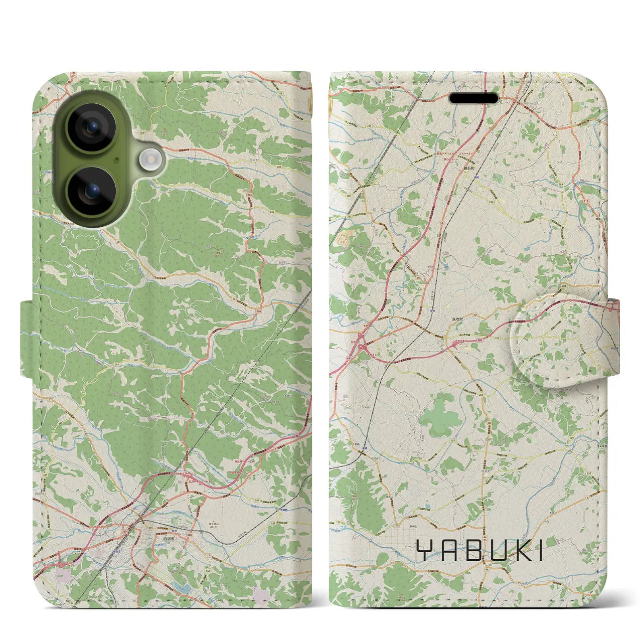 【矢吹(福島県)】地図柄iPhoneケース(手帳タイプ)