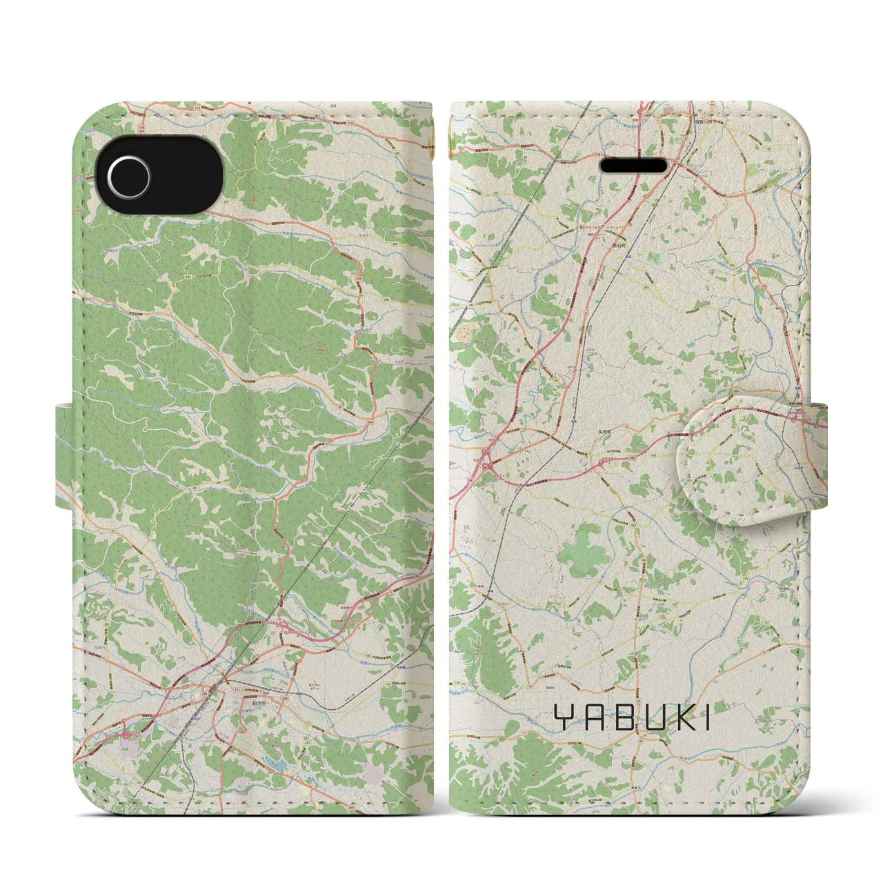 【矢吹(福島県)】地図柄iPhoneケース(手帳タイプ)ナチュラル・iPhone SE(第3 / 第2世代) / 8 / 7 / 6s / 6 用