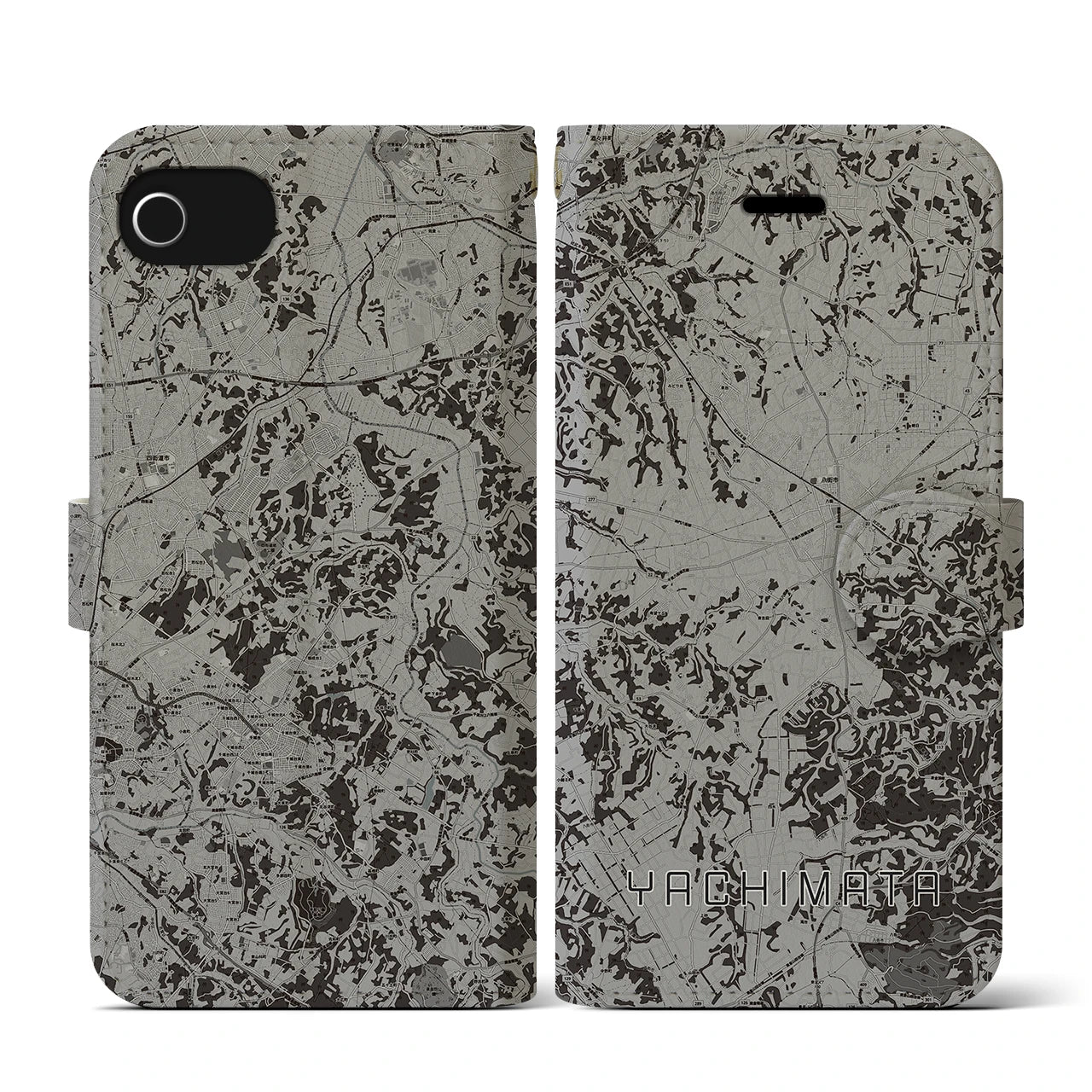 【八街(千葉県)】地図柄iPhoneケース(手帳タイプ)モノトーン・iPhone SE(第3 / 第2世代) / 8 / 7 / 6s / 6 用