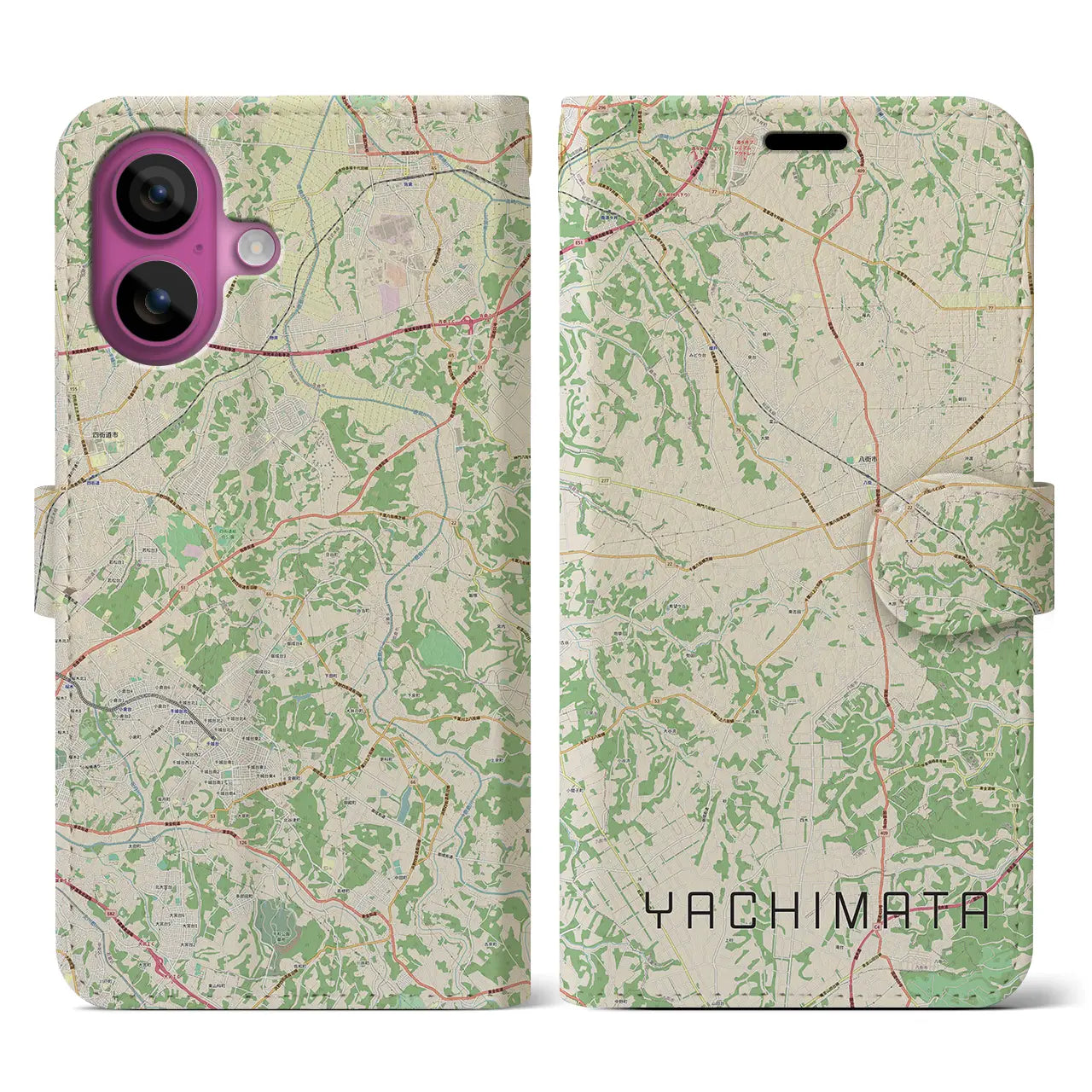 【八街(千葉県)】地図柄iPhoneケース(手帳タイプ)ナチュラル・iPhone 16 Pro 用