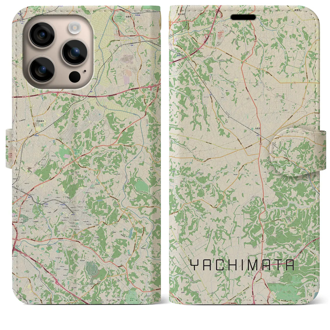 【八街(千葉県)】地図柄iPhoneケース(手帳タイプ)ナチュラル・iPhone 16 Plus 用