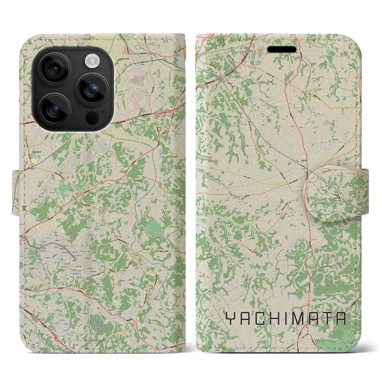【八街(千葉県)】地図柄iPhoneケース(手帳タイプ)ナチュラル・iPhone 16 用