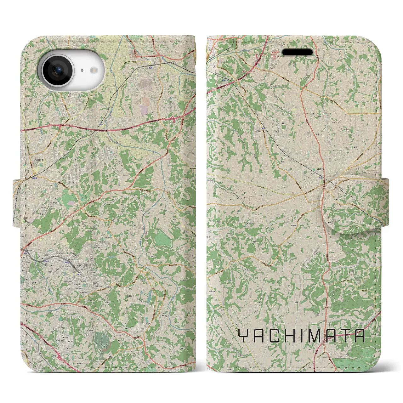 【八街(千葉県)】地図柄iPhoneケース(手帳タイプ)