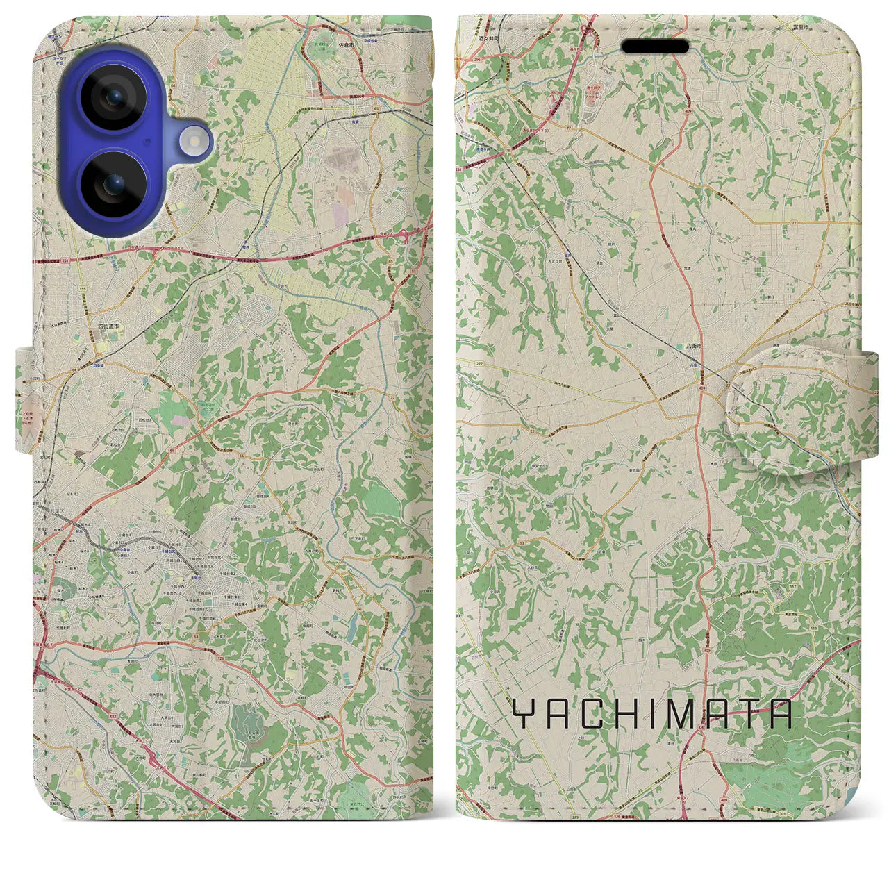 【八街(千葉県)】地図柄iPhoneケース(手帳タイプ)