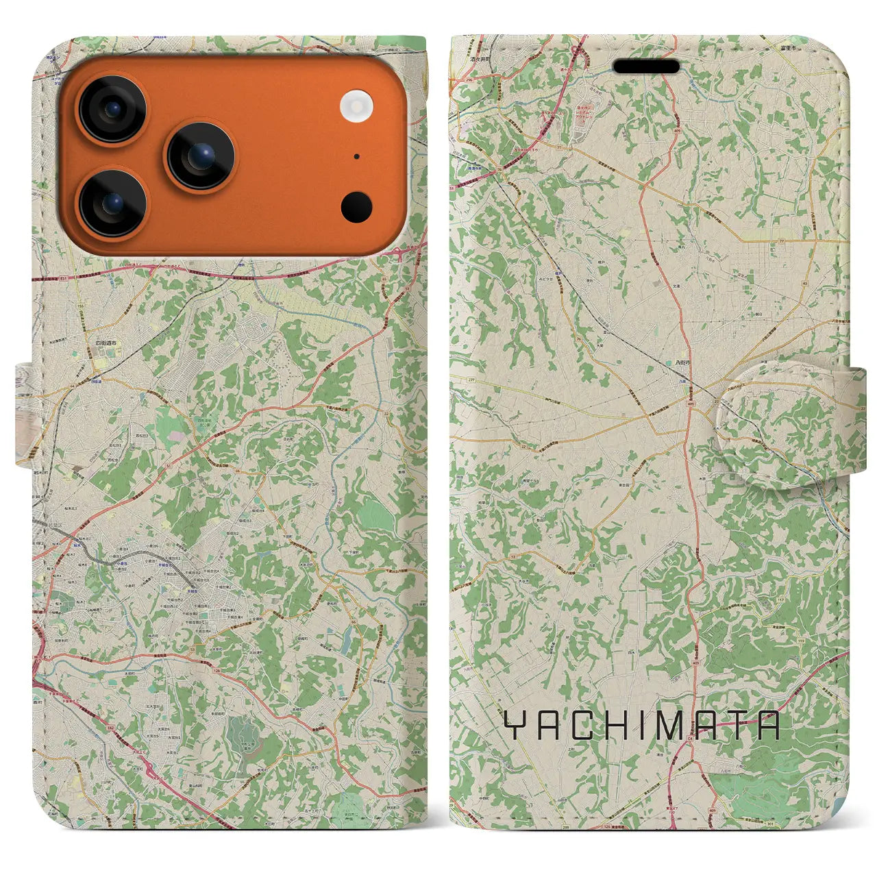 【八街(千葉県)】地図柄iPhoneケース(手帳タイプ)ナチュラル・iPhone 17 Pro Max 用