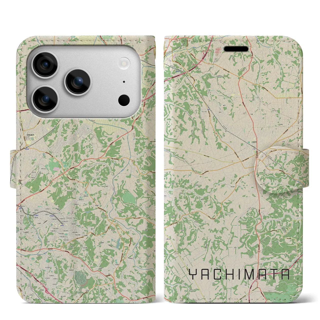 【八街(千葉県)】地図柄iPhoneケース(手帳タイプ)