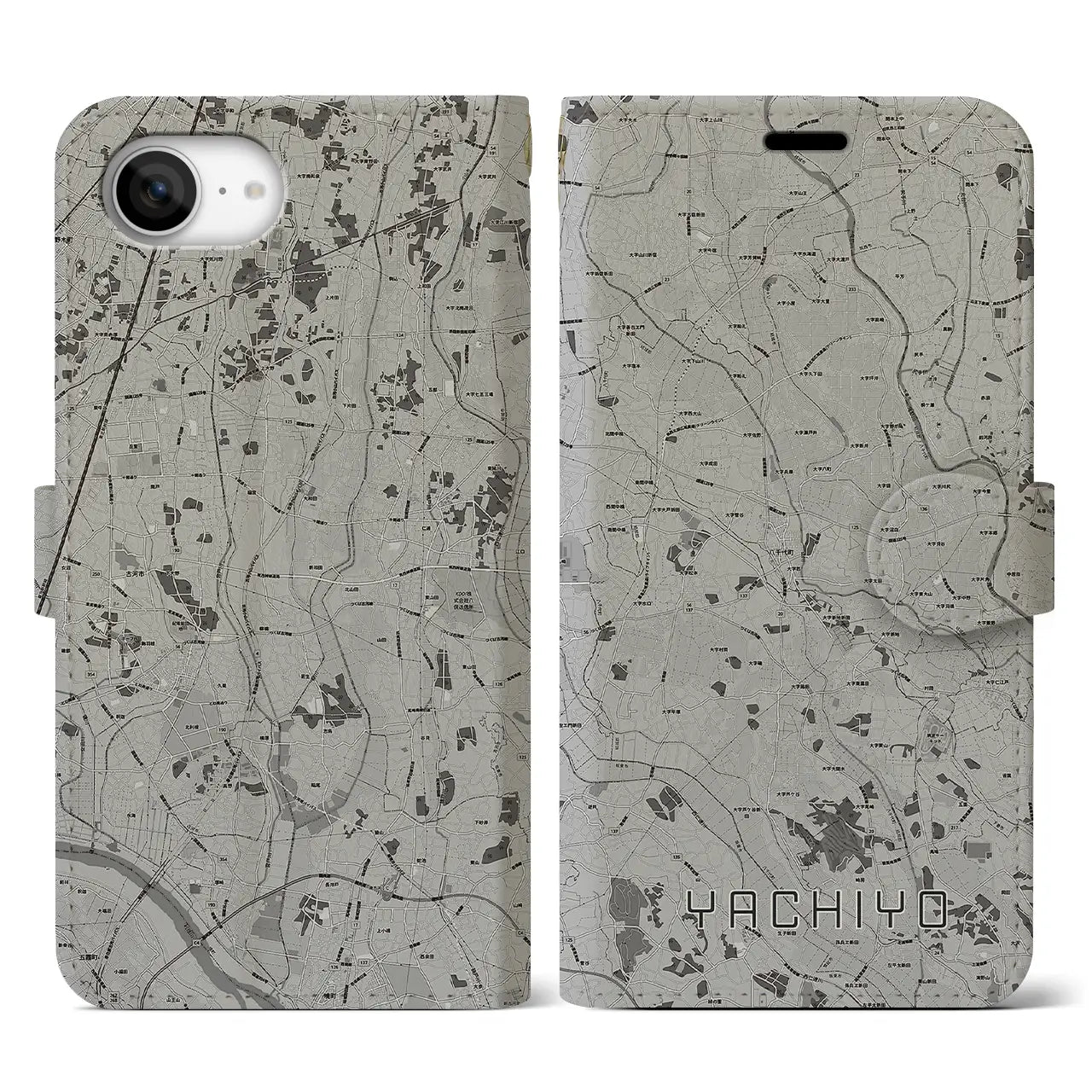 【八千代(茨城県)】地図柄iPhoneケース(手帳タイプ)