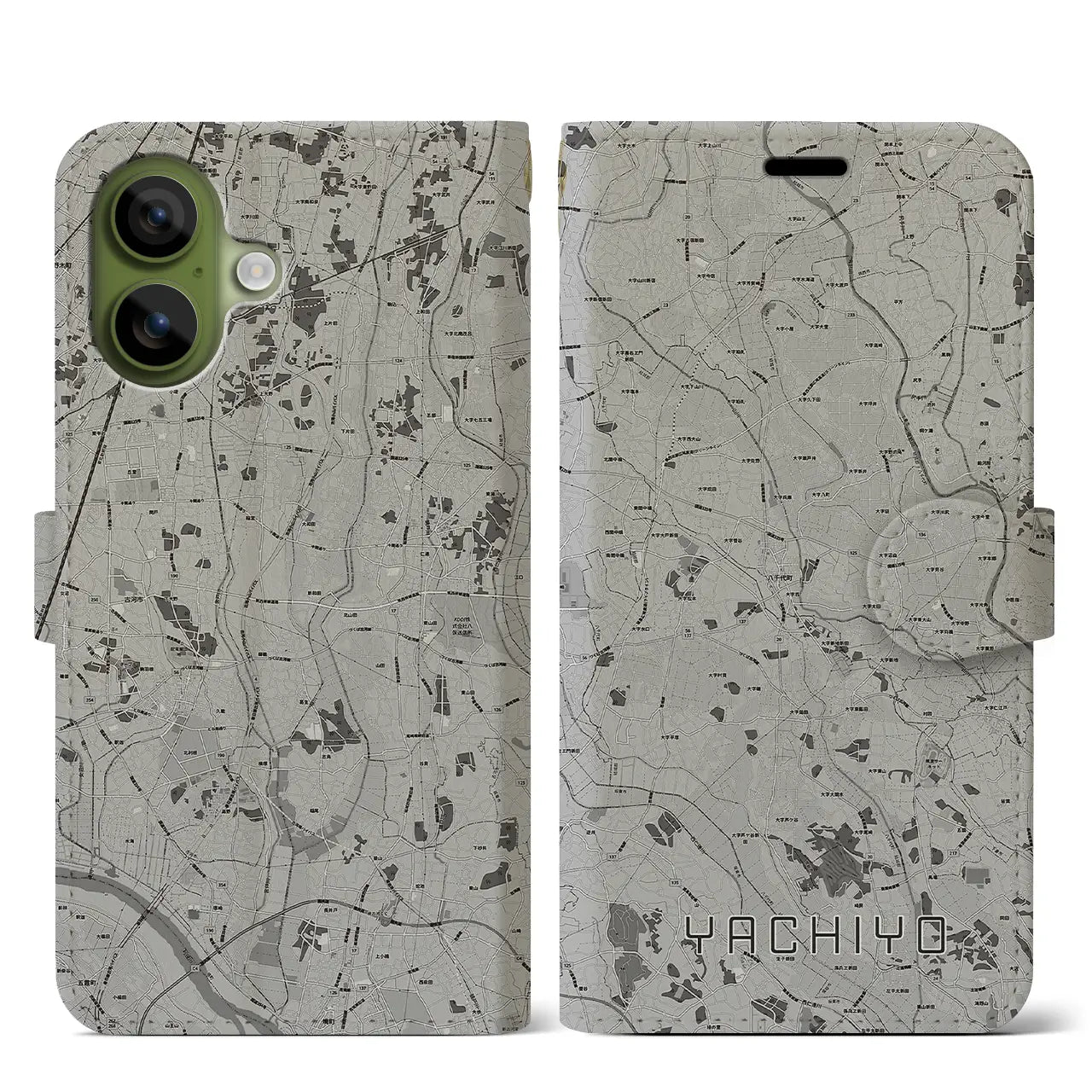 【八千代(茨城県)】地図柄iPhoneケース(手帳タイプ)