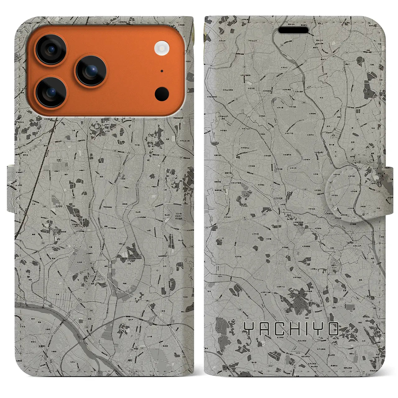 【八千代(茨城県)】地図柄iPhoneケース(手帳タイプ)