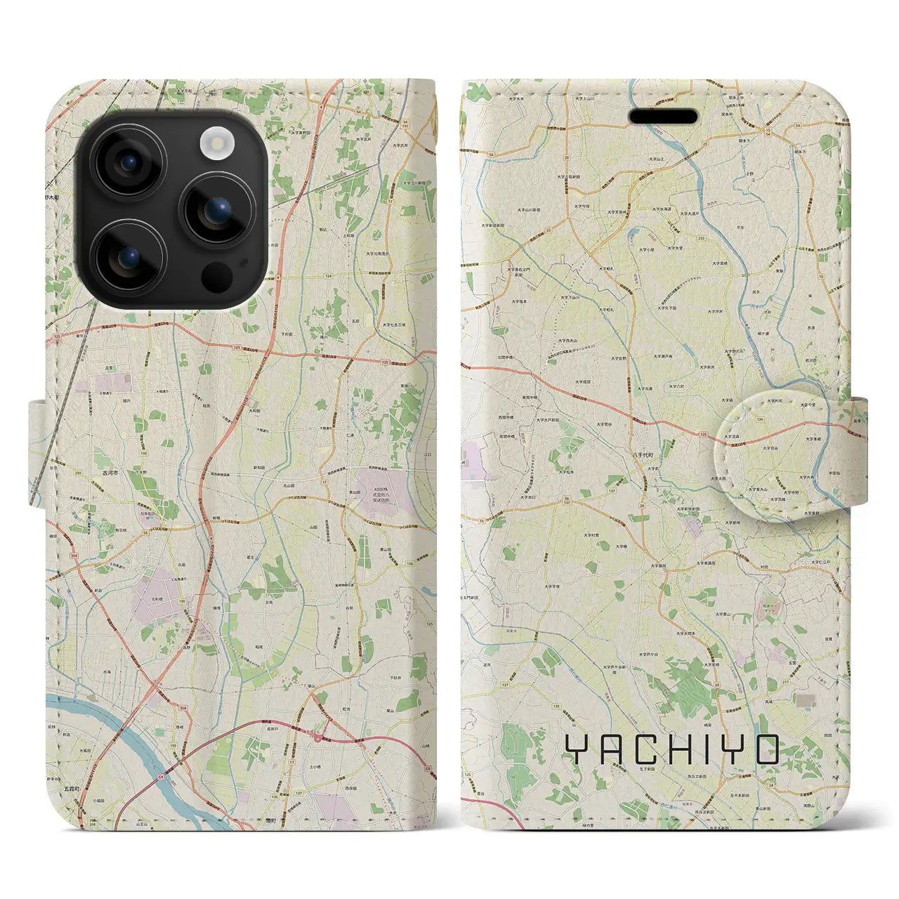 【八千代(茨城県)】地図柄iPhoneケース(手帳タイプ)ナチュラル・iPhone 16 用