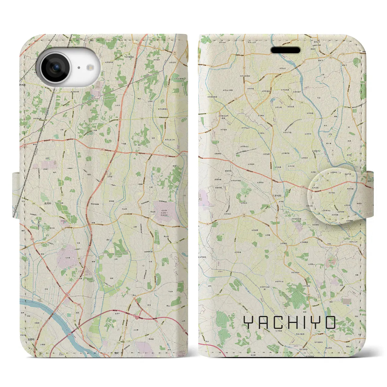 【八千代(茨城県)】地図柄iPhoneケース(手帳タイプ)