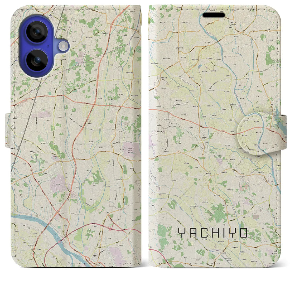 【八千代(茨城県)】地図柄iPhoneケース(手帳タイプ)ナチュラル・iPhone 16 Pro Max 用