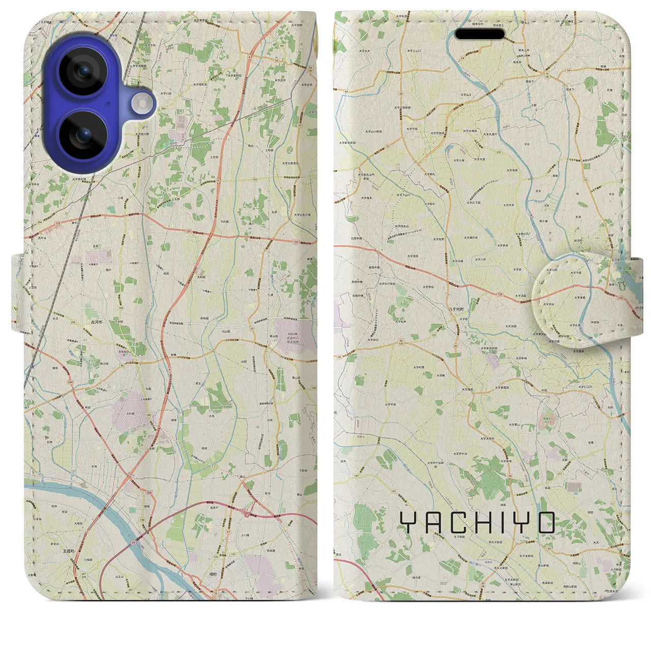 【八千代(茨城県)】地図柄iPhoneケース(手帳タイプ)ナチュラル・iPhone 16 Pro Max 用