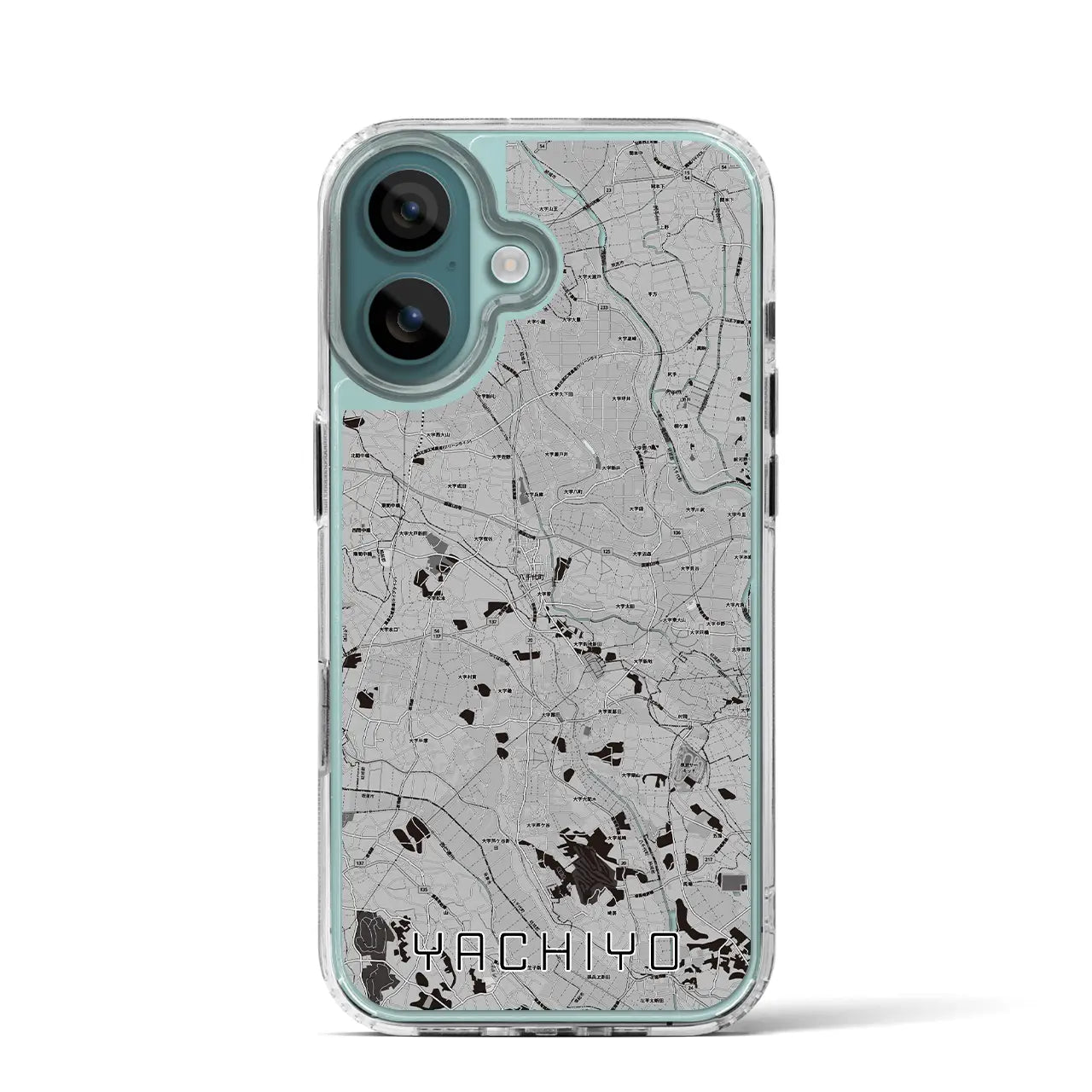 【八千代(茨城県)】地図柄iPhoneケース(MagSafeタイプ)モノトーン・iPhone 16 Pro 用
