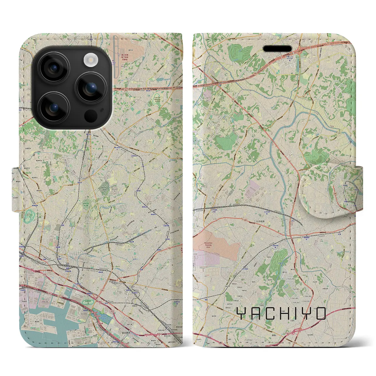 【八千代(千葉県)】地図柄iPhoneケース(手帳タイプ)ナチュラル・iPhone 16 用