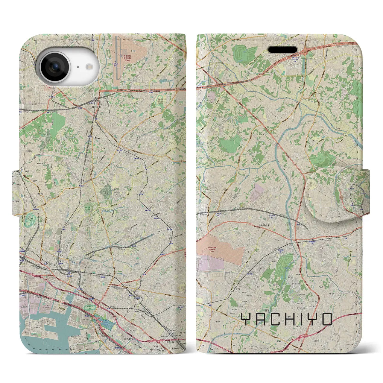 【八千代(千葉県)】地図柄iPhoneケース(手帳タイプ)