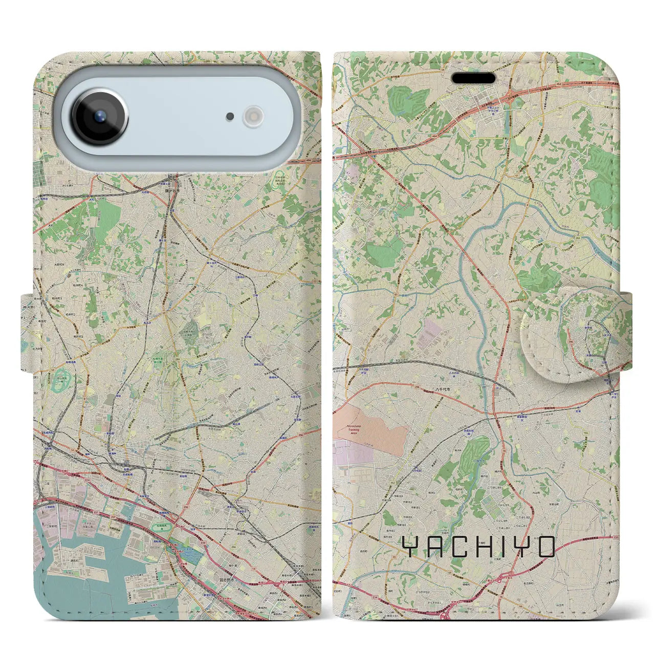 【八千代(千葉県)】地図柄iPhoneケース(手帳タイプ)
