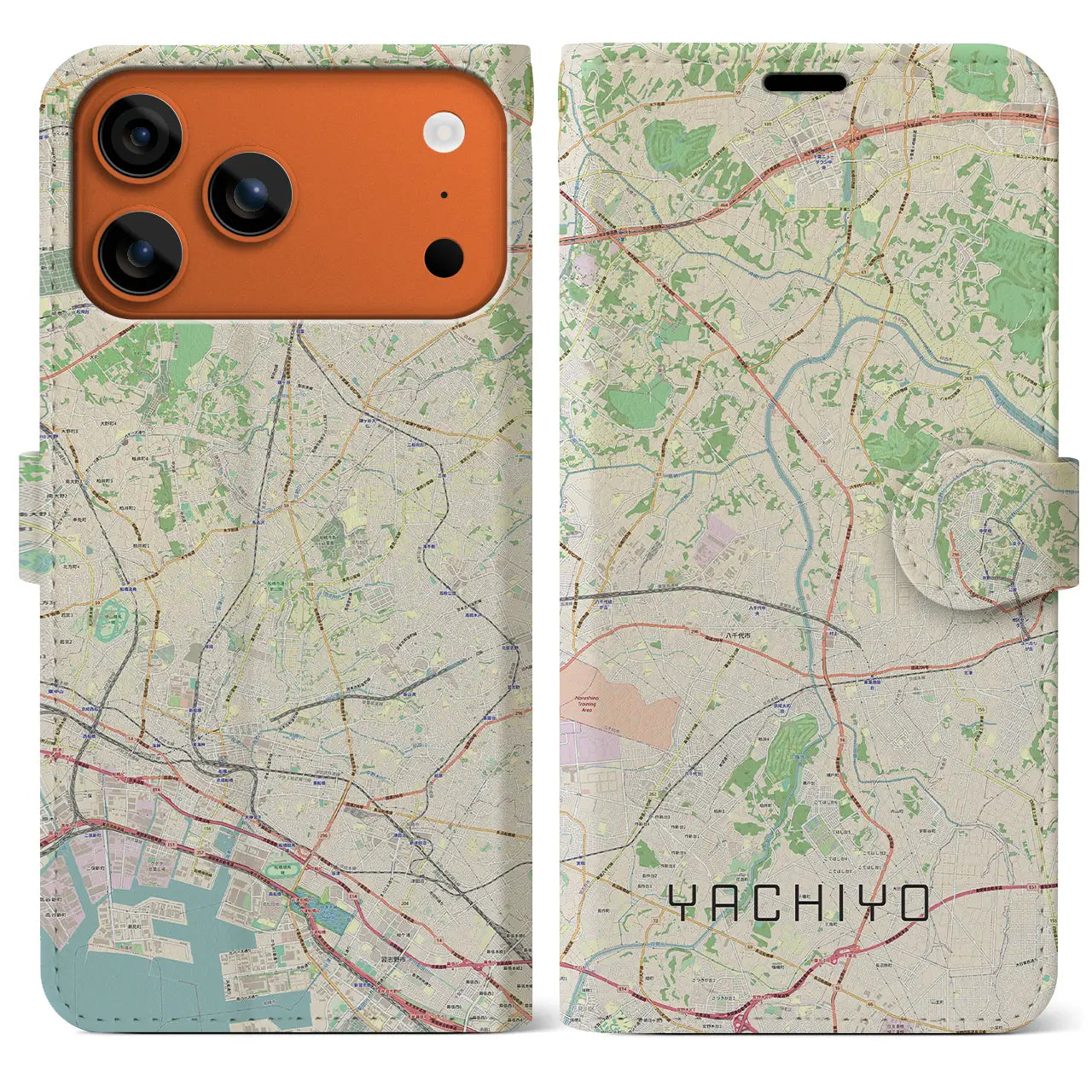 【八千代(千葉県)】地図柄iPhoneケース(手帳タイプ)モノトーン・iPhone 17 Pro Max 用