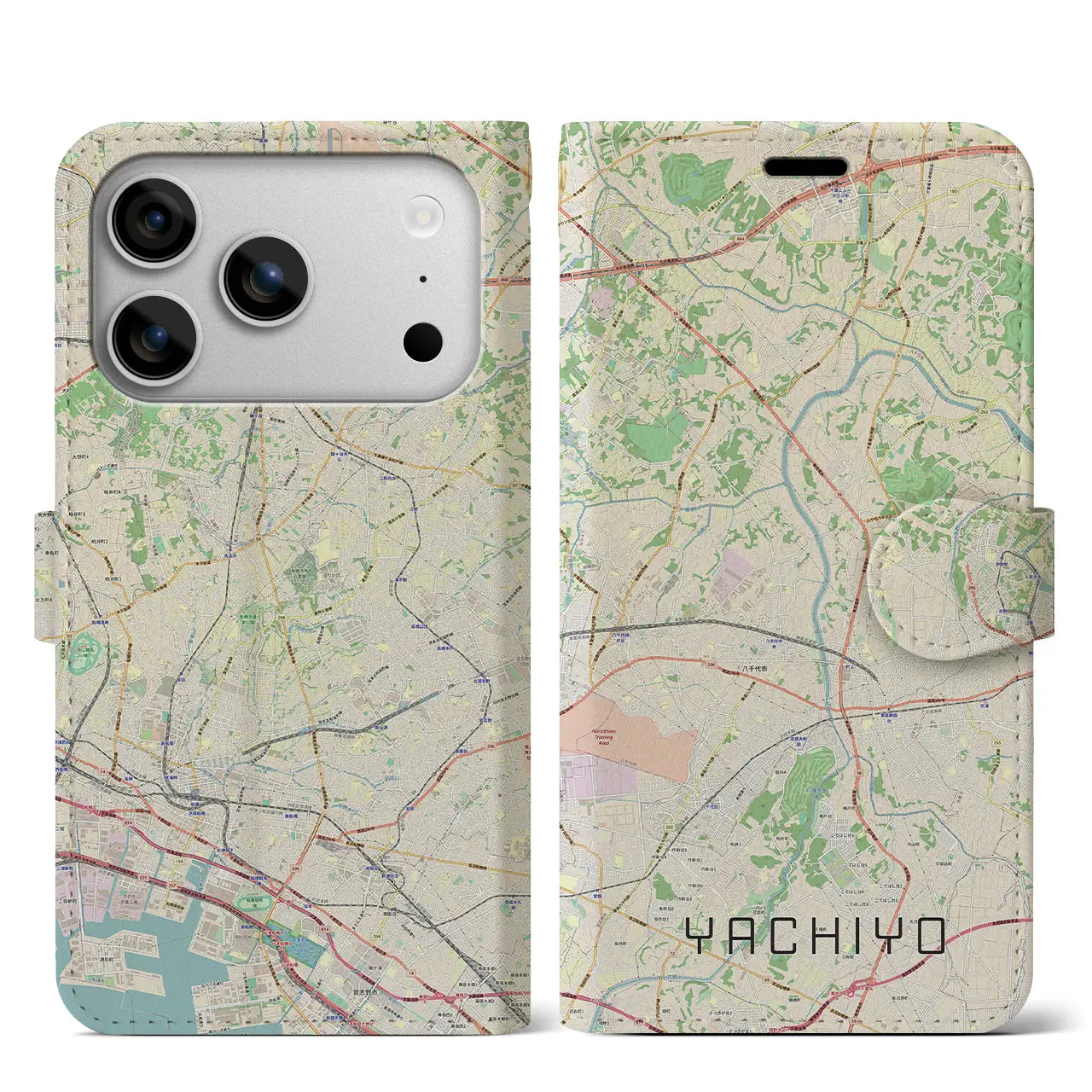 【八千代(千葉県)】地図柄iPhoneケース(手帳タイプ)ナチュラル・iPhone 17 Pro Max 用