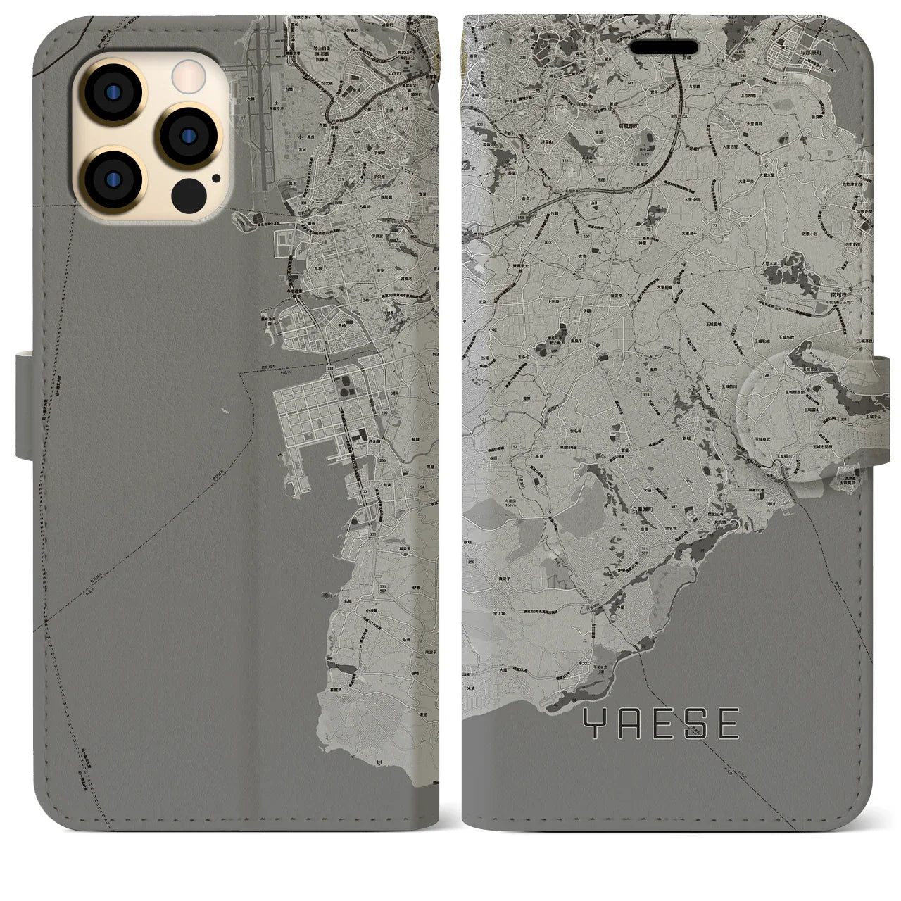 【八重瀬(沖縄県)】地図柄iPhoneケース(手帳タイプ)モノトーン・iPhone 12 Pro Max 用