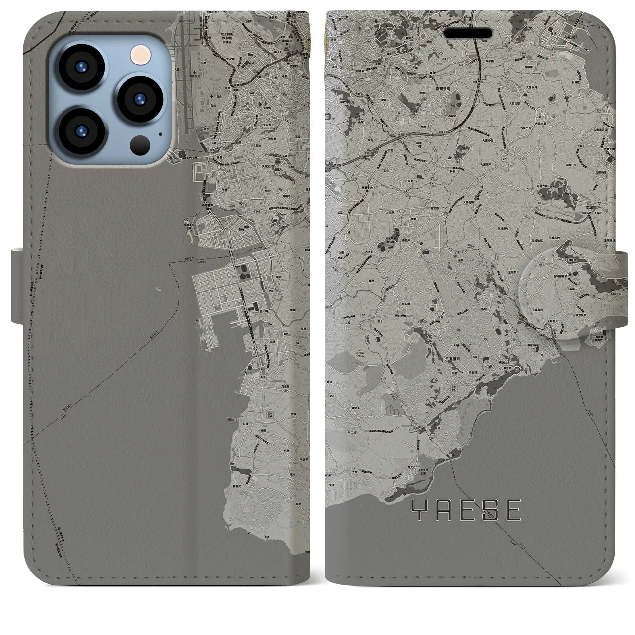 【八重瀬(沖縄県)】地図柄iPhoneケース(手帳タイプ)モノトーン・iPhone 13 Pro Max 用