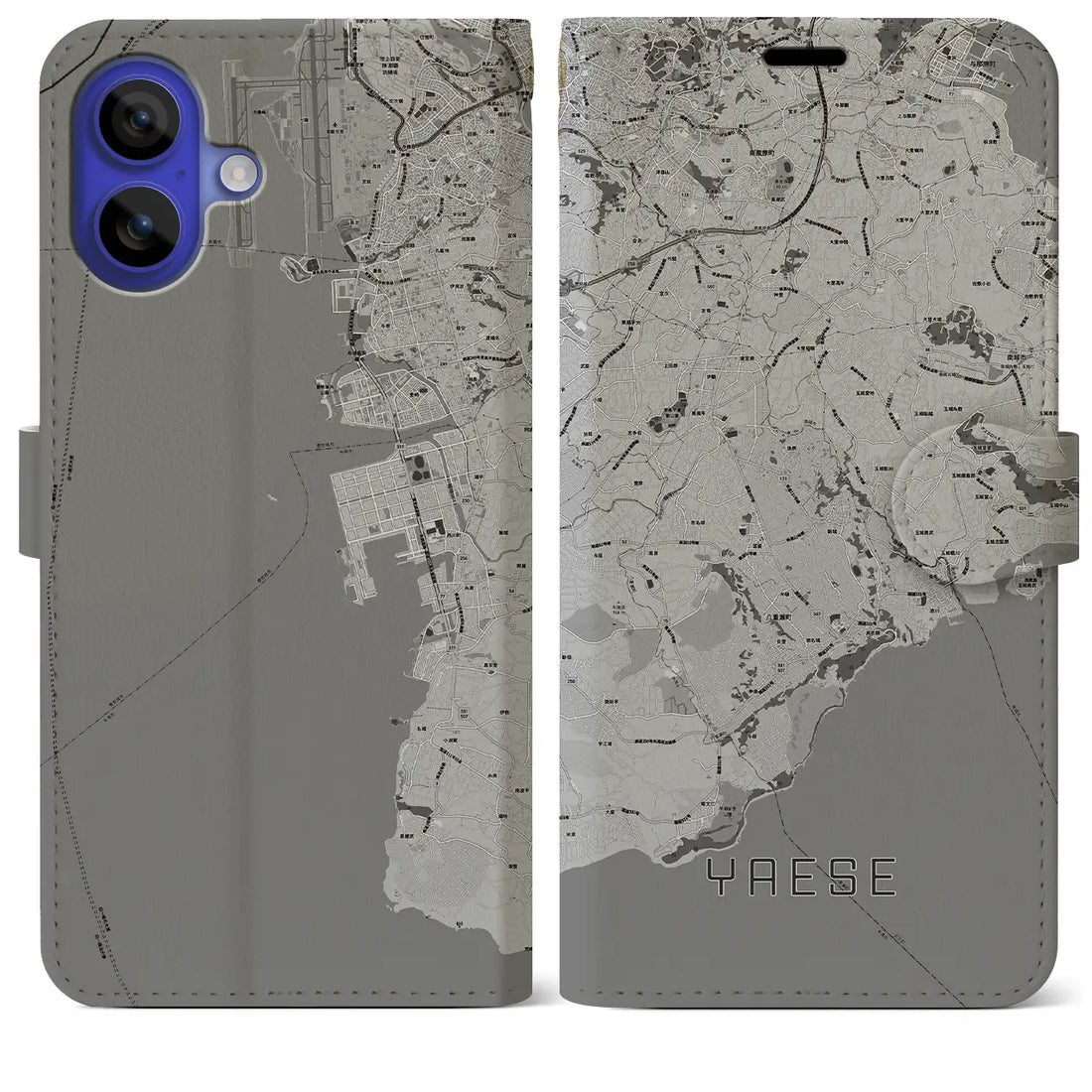 【八重瀬(沖縄県)】地図柄iPhoneケース(手帳タイプ)モノトーン・iPhone 16 Pro Max 用