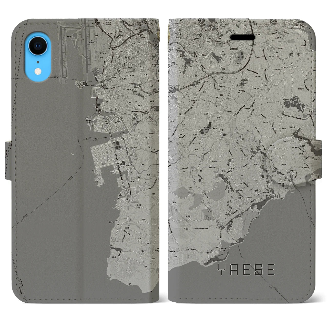 【八重瀬(沖縄県)】地図柄iPhoneケース(手帳タイプ)モノトーン・iPhone XR 用