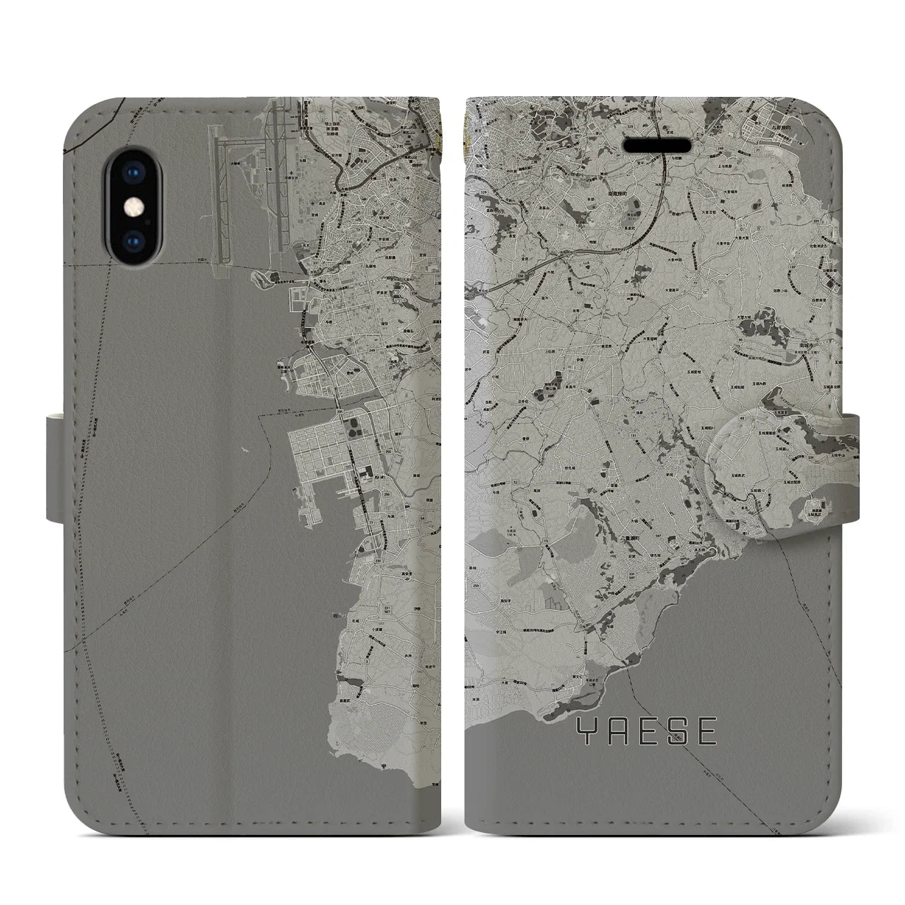 【八重瀬(沖縄県)】地図柄iPhoneケース(手帳タイプ)モノトーン・iPhone XS / X 用