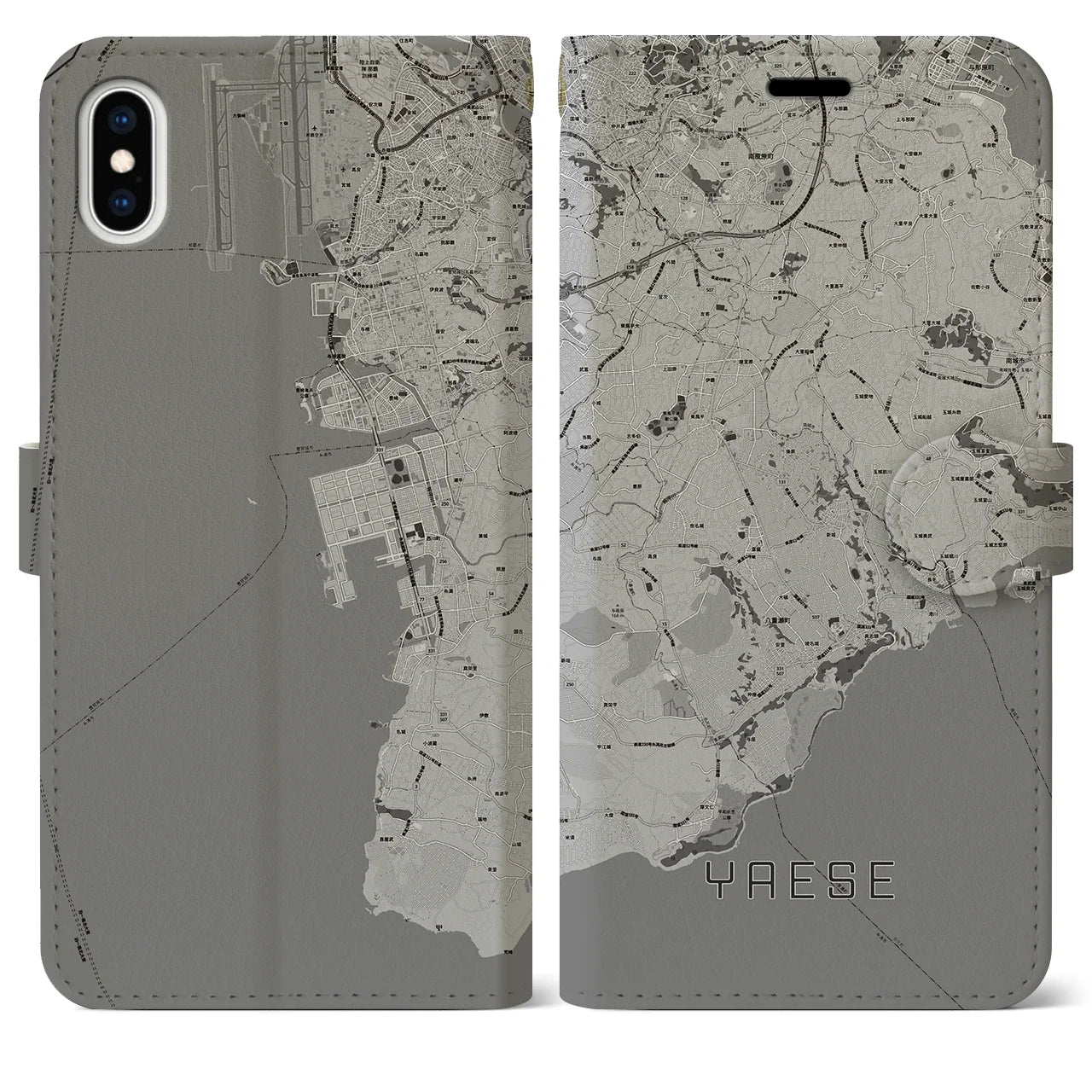 【八重瀬(沖縄県)】地図柄iPhoneケース(手帳タイプ)モノトーン・iPhone XS Max 用