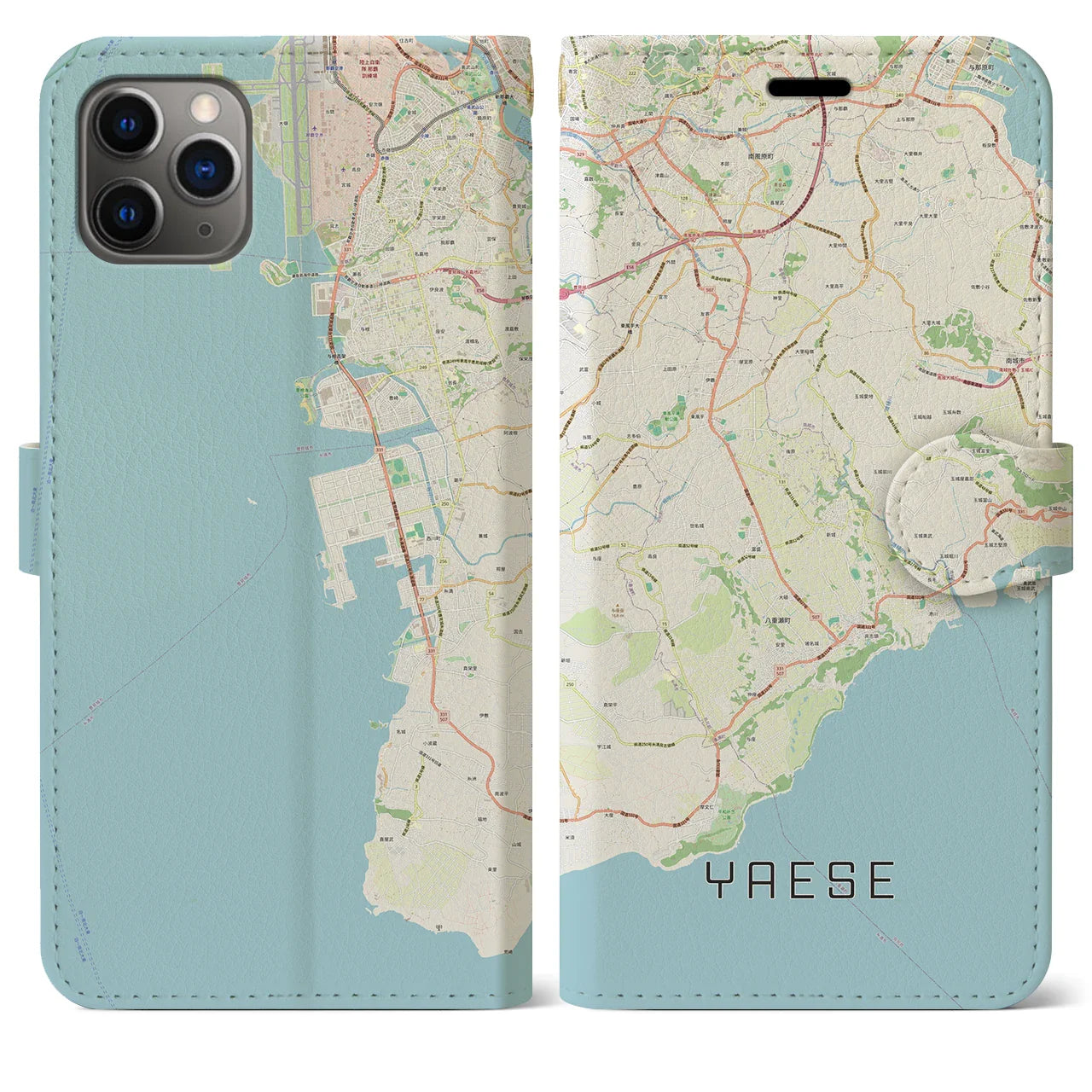 【八重瀬(沖縄県)】地図柄iPhoneケース(手帳タイプ)ナチュラル・iPhone 11 Pro Max 用