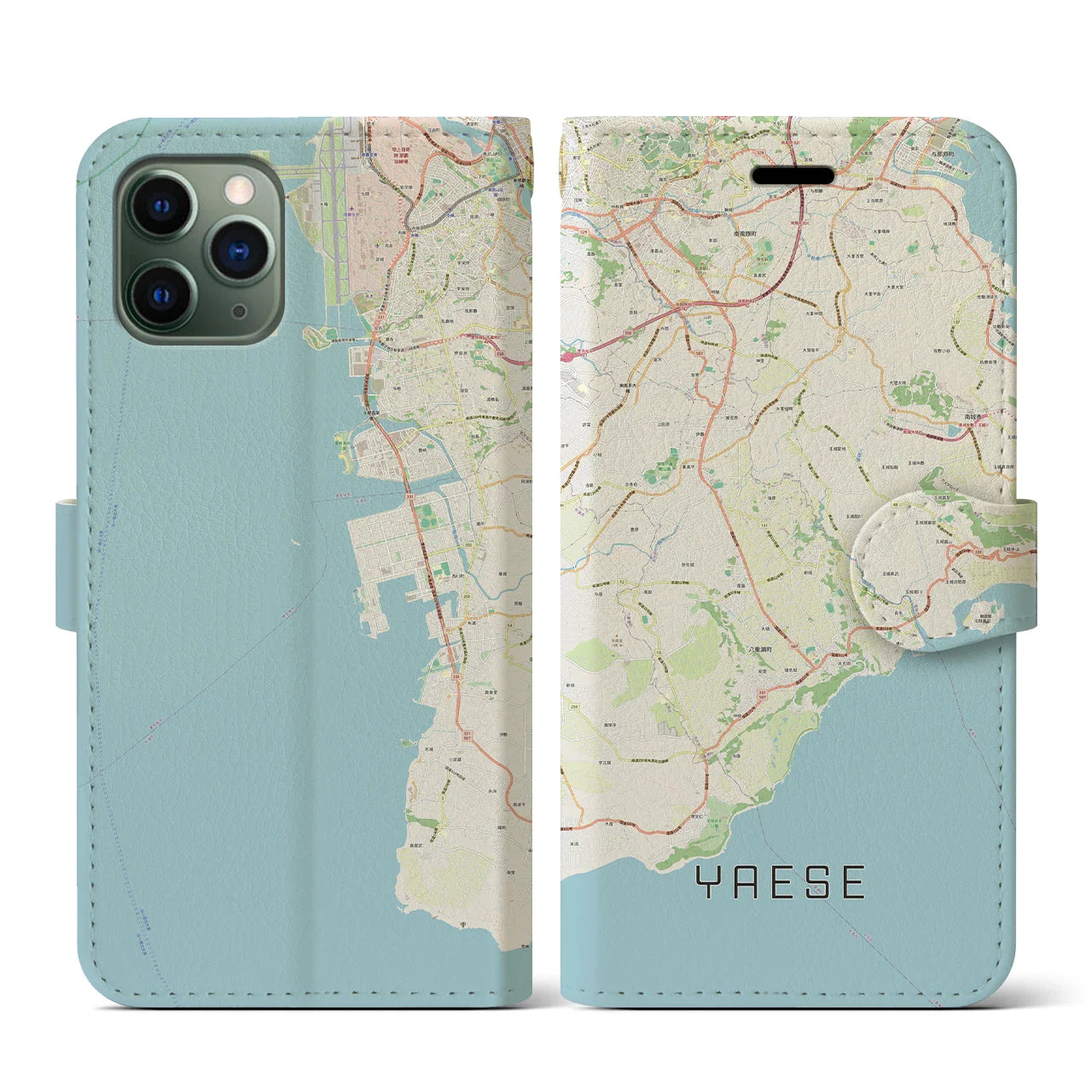 【八重瀬(沖縄県)】地図柄iPhoneケース(手帳タイプ)ナチュラル・iPhone 11 Pro 用