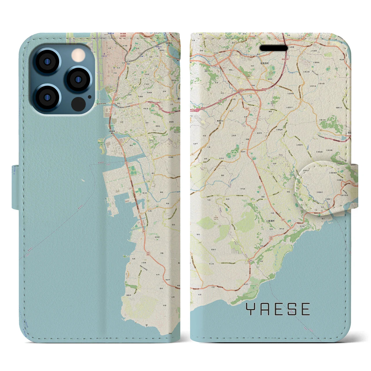 【八重瀬(沖縄県)】地図柄iPhoneケース(手帳タイプ)ナチュラル・iPhone 12 / 12 Pro 用