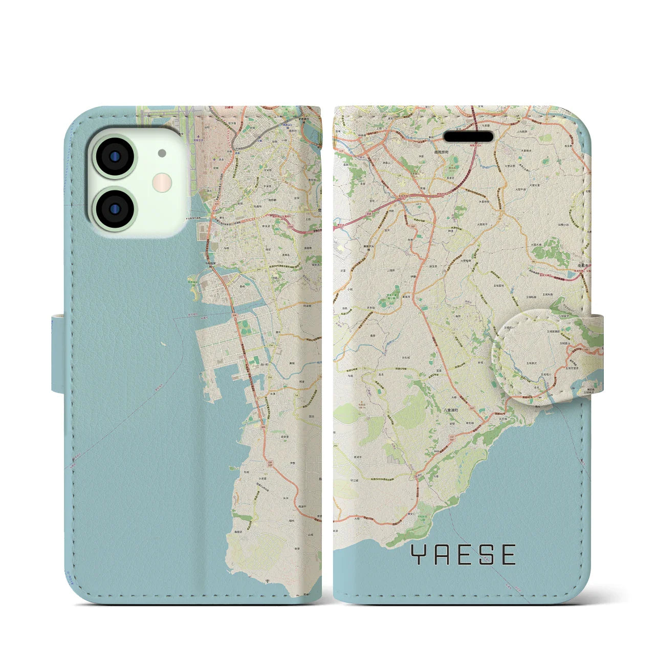 【八重瀬(沖縄県)】地図柄iPhoneケース(手帳タイプ)ナチュラル・iPhone 12 mini 用