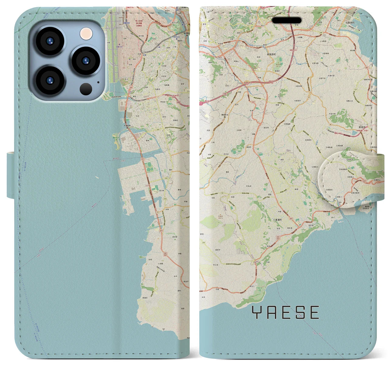 【八重瀬(沖縄県)】地図柄iPhoneケース(手帳タイプ)ナチュラル・iPhone 13 Pro Max 用