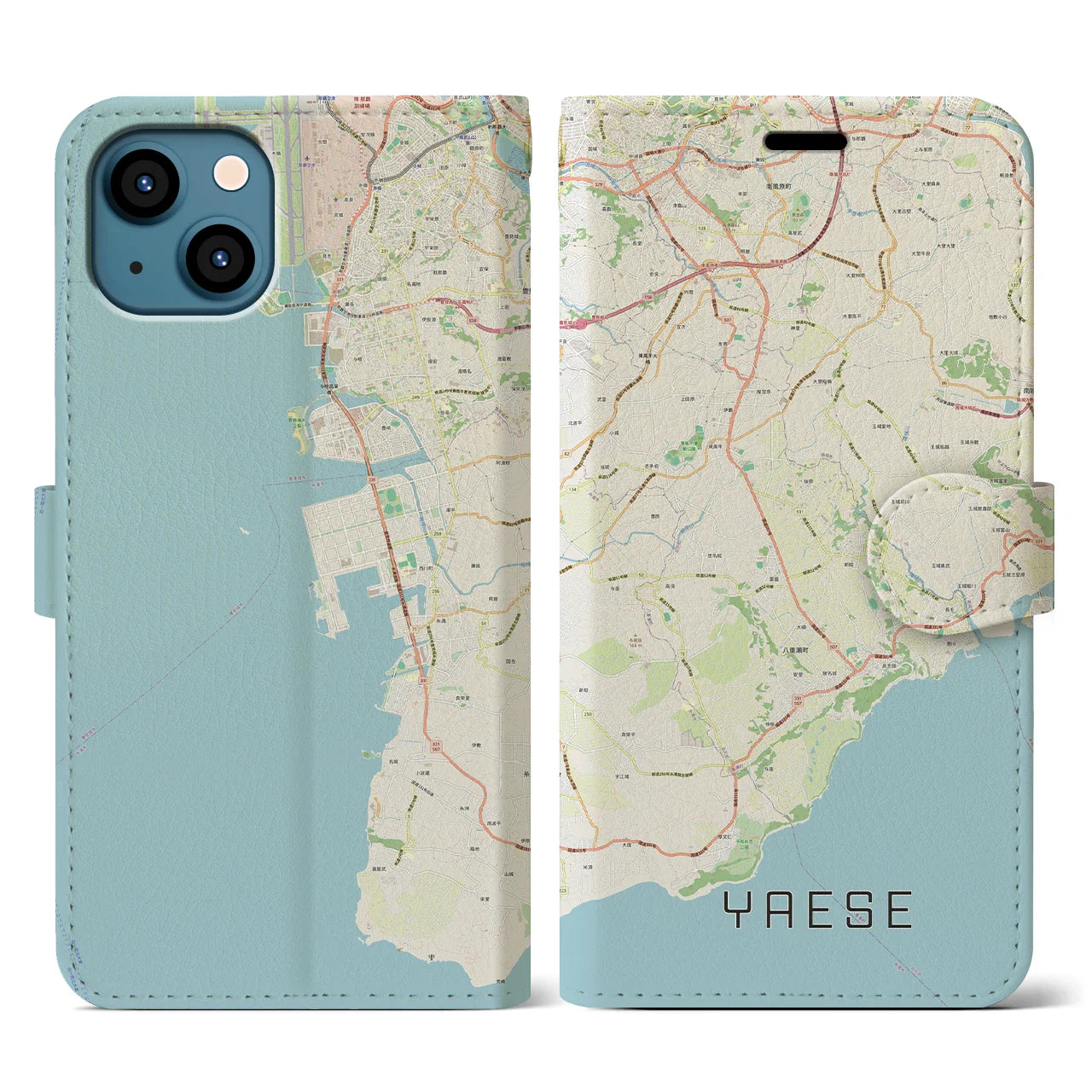 【八重瀬(沖縄県)】地図柄iPhoneケース(手帳タイプ)ナチュラル・iPhone 13 用