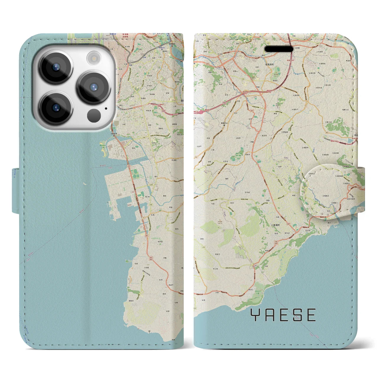 【八重瀬(沖縄県)】地図柄iPhoneケース(手帳タイプ)ナチュラル・iPhone 14 Pro 用