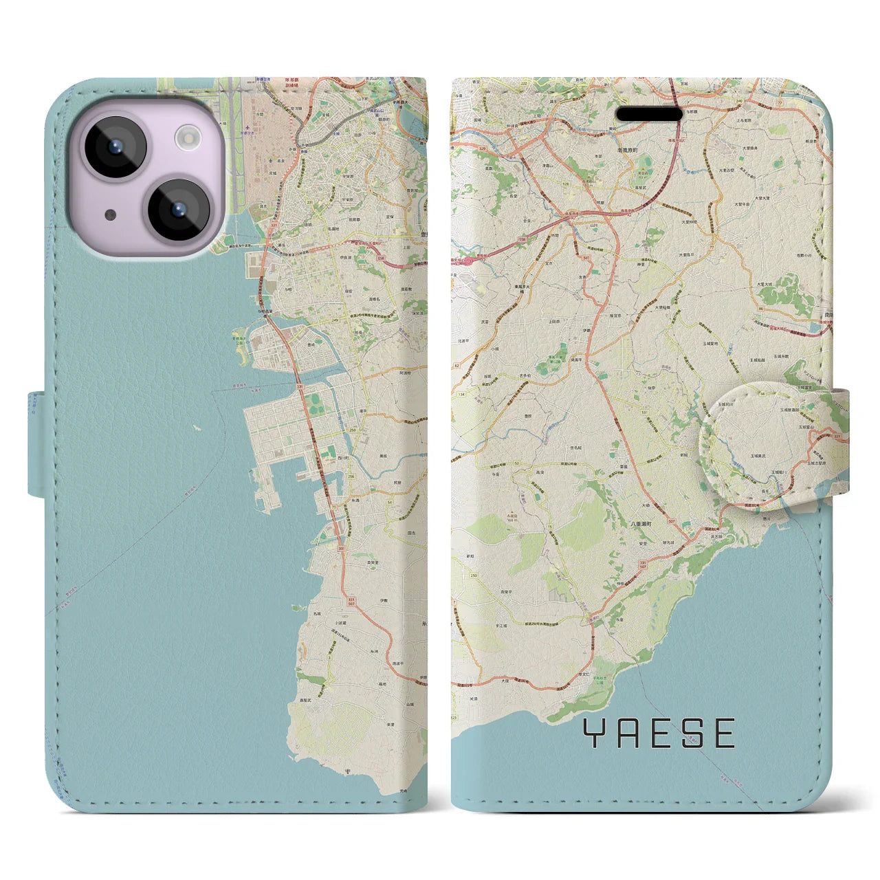 【八重瀬(沖縄県)】地図柄iPhoneケース(手帳タイプ)ナチュラル・iPhone 14 用