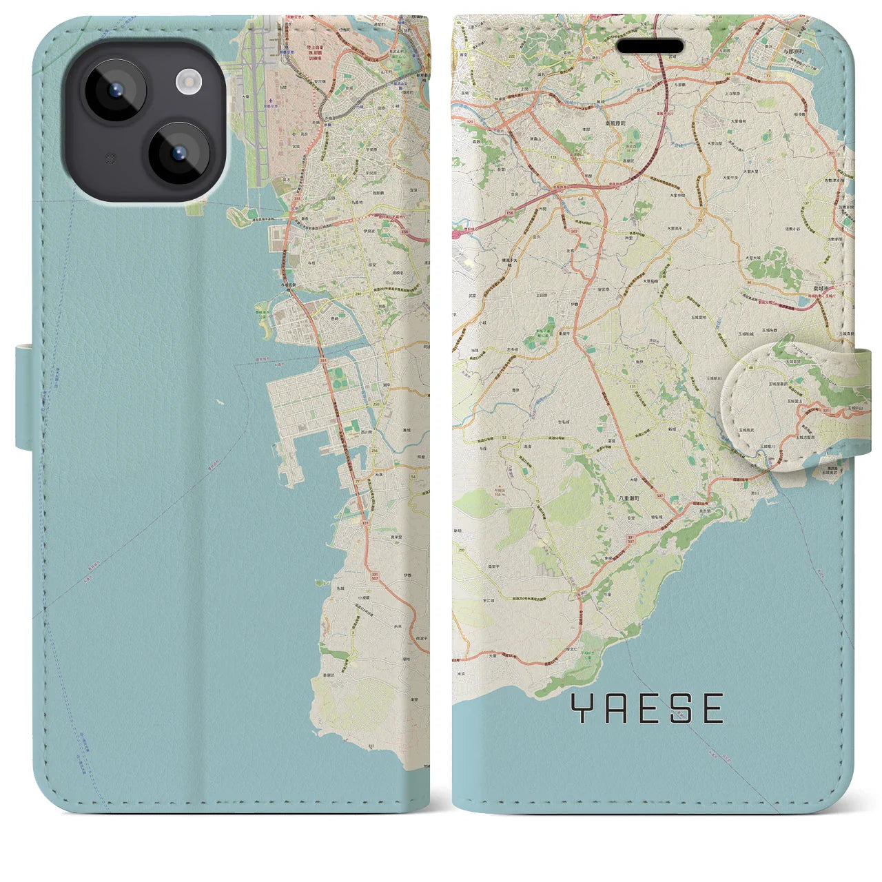 【八重瀬(沖縄県)】地図柄iPhoneケース(手帳タイプ)ナチュラル・iPhone 14 Plus 用