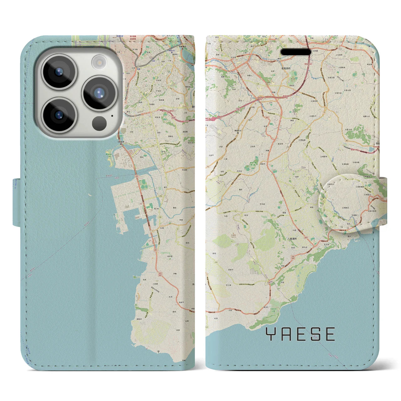 【八重瀬(沖縄県)】地図柄iPhoneケース(手帳タイプ)ナチュラル・iPhone 15 Pro 用
