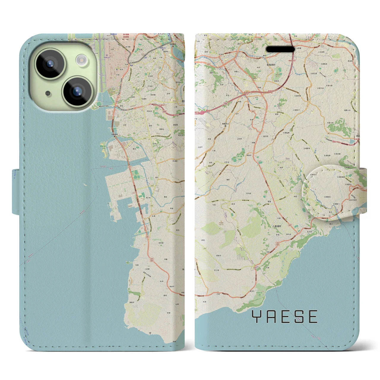 【八重瀬(沖縄県)】地図柄iPhoneケース(手帳タイプ)ナチュラル・iPhone 15 用