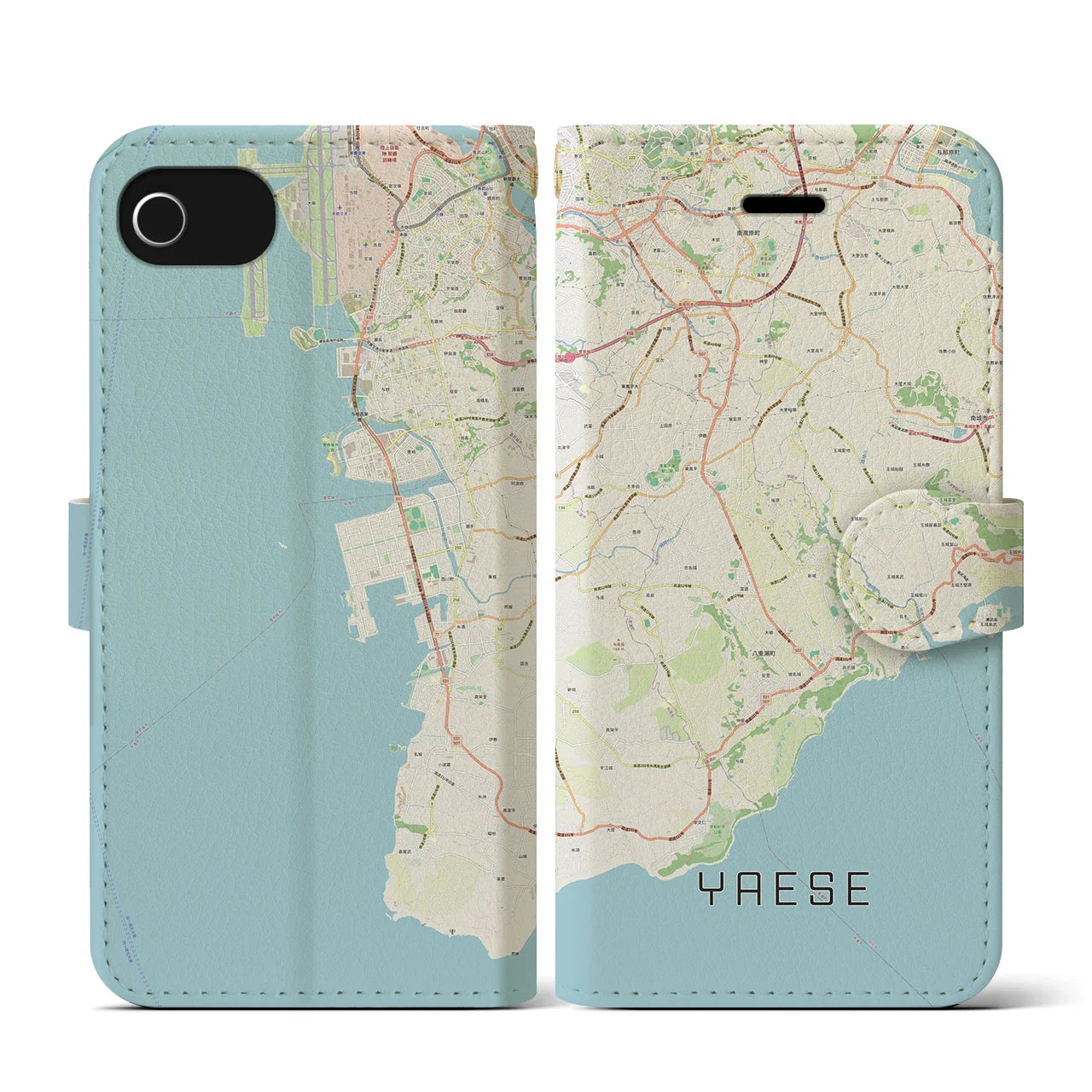 【八重瀬(沖縄県)】地図柄iPhoneケース(手帳タイプ)ナチュラル・iPhone SE(第3 / 第2世代) / 8 / 7 / 6s / 6 用