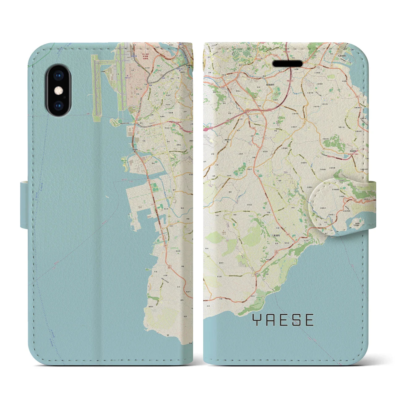 【八重瀬(沖縄県)】地図柄iPhoneケース(手帳タイプ)ナチュラル・iPhone XS / X 用