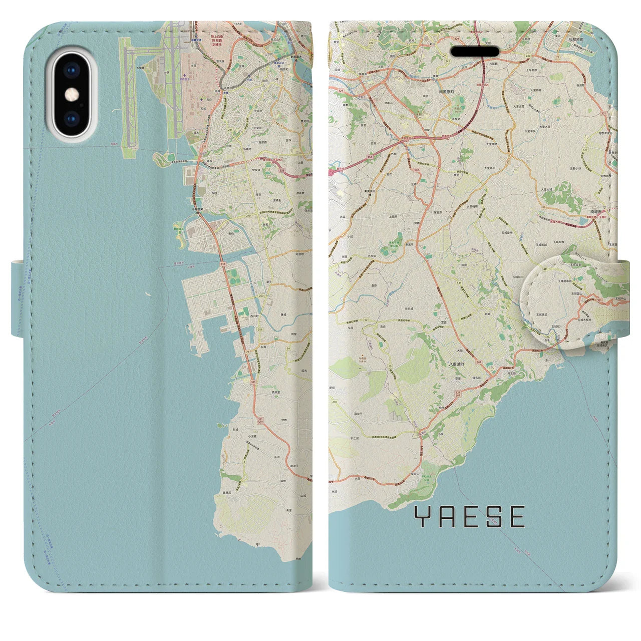 【八重瀬(沖縄県)】地図柄iPhoneケース(手帳タイプ)ナチュラル・iPhone XS Max 用