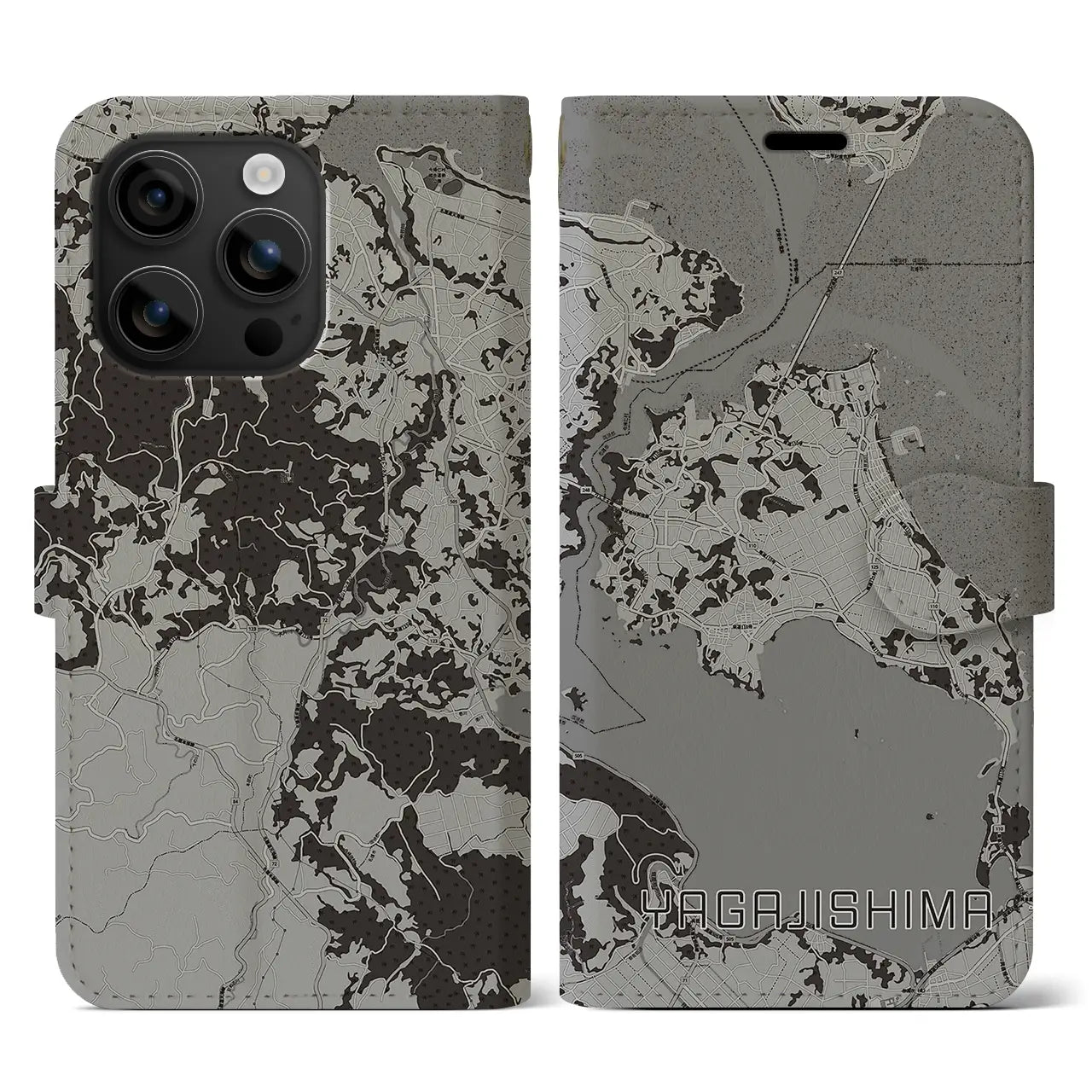 【屋我地島(沖縄県)】地図柄iPhoneケース(手帳タイプ)モノトーン・iPhone 16 用