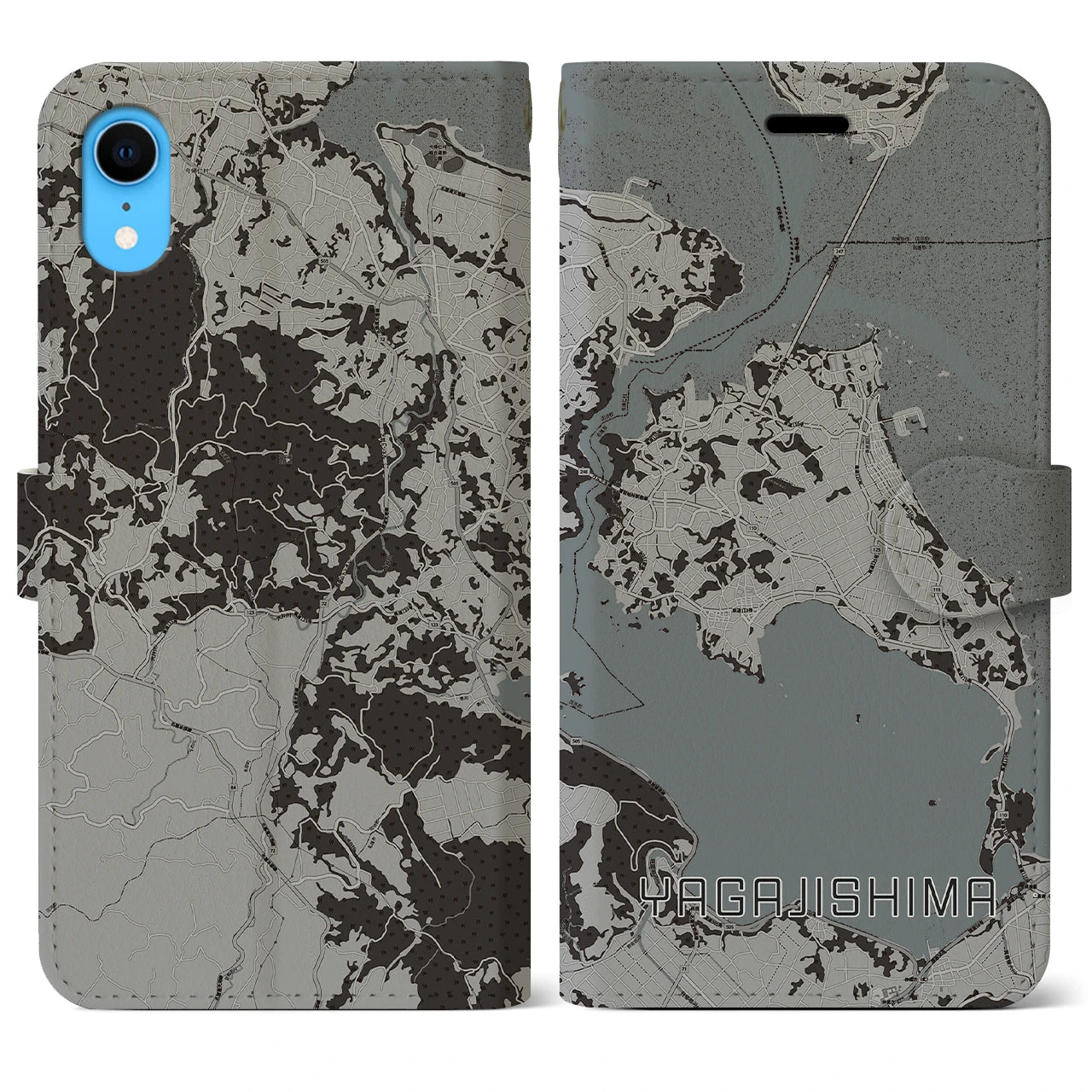 【屋我地島(沖縄県)】地図柄iPhoneケース(手帳タイプ)モノトーン・iPhone XR 用