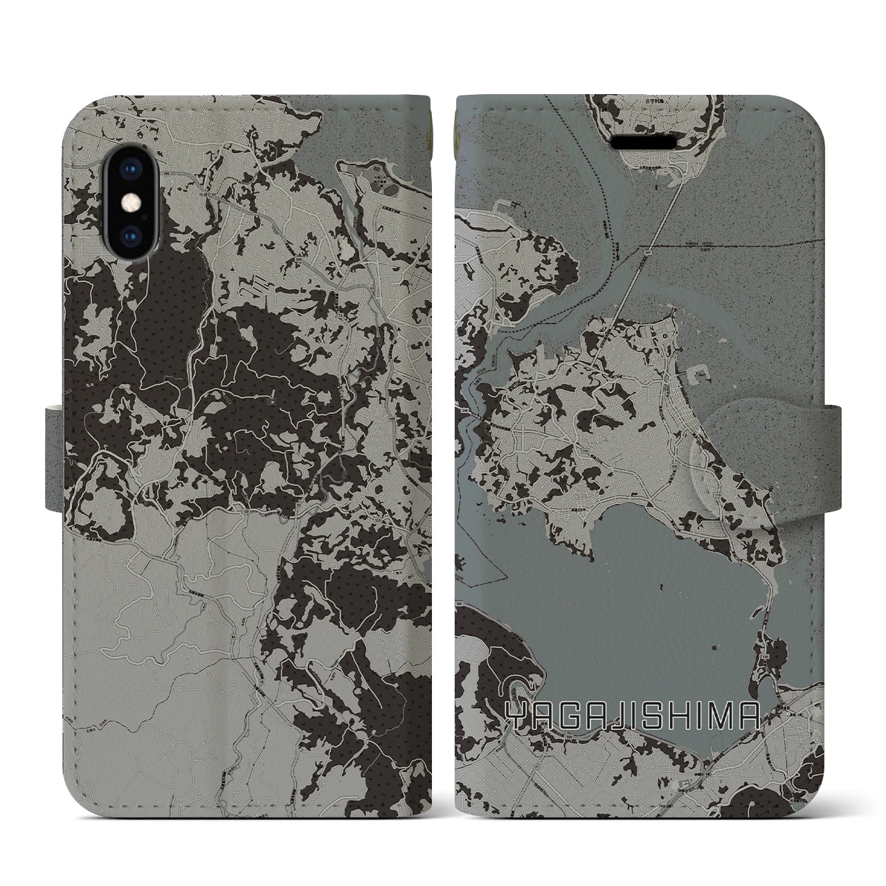 【屋我地島(沖縄県)】地図柄iPhoneケース(手帳タイプ)モノトーン・iPhone XS / X 用