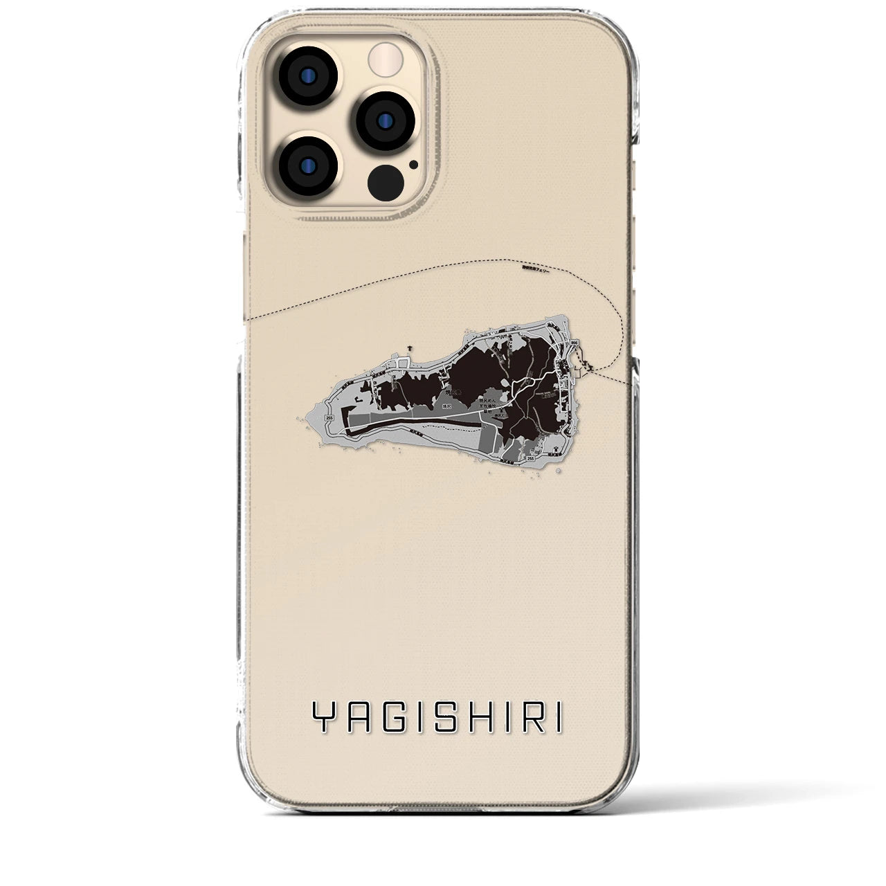 【焼尻(北海道)】地図柄iPhoneケース(クリアタイプ)モノトーン・iPhone 12 Pro Max 用